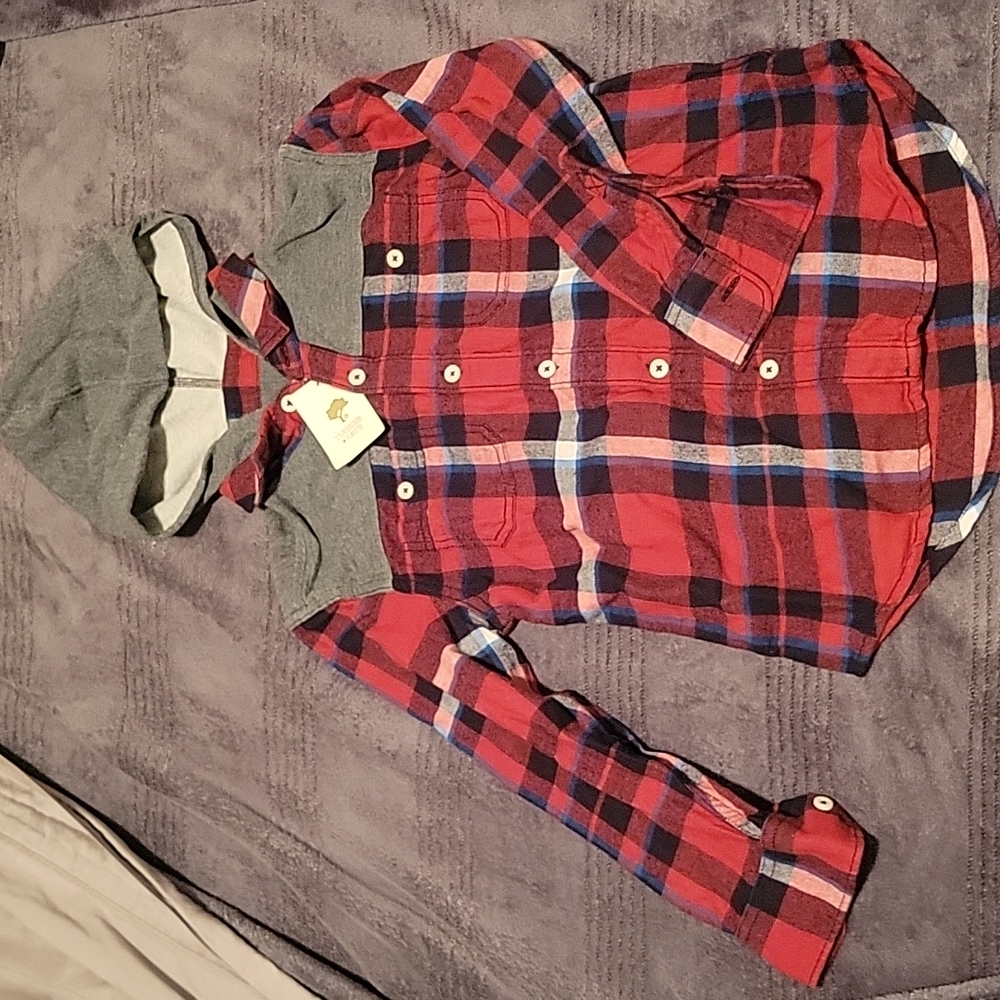 Hoodie Plaid Shirt With Collar by Tucker + Tate kids size 5